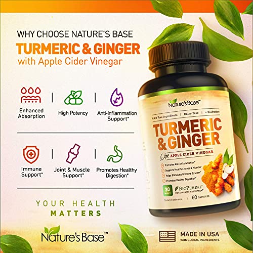 Turmeric Curcumin Supplement with Ginger & Apple Cider Vinegar, BioPerine Bla...
