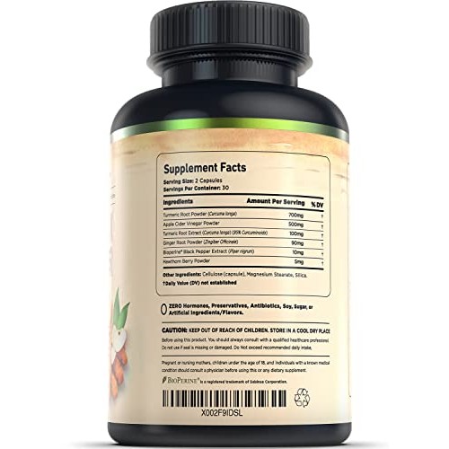 Turmeric Curcumin Supplement with Ginger & Apple Cider Vinegar, BioPerine Bla...
