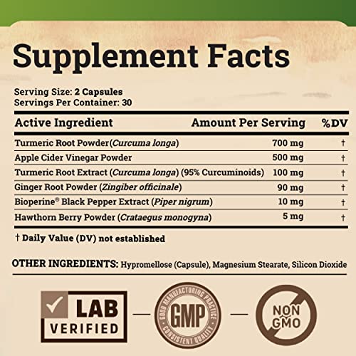Turmeric Curcumin Supplement with Ginger & Apple Cider Vinegar, BioPerine Bla...