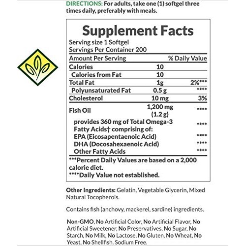 Fish Oil by Nature's Bounty, Dietary Supplement, Omega-3, Supports Heart Heal...