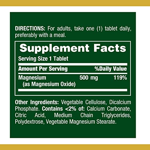 Magnesium by Nature’s Bounty, 500mg Magnesium Tablets for Bone & Muscle Healt...