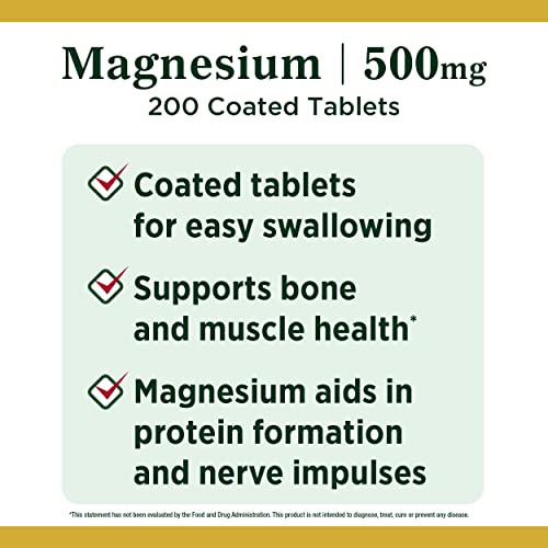 Magnesium by Nature’s Bounty, 500mg Magnesium Tablets for Bone & Muscle Healt...