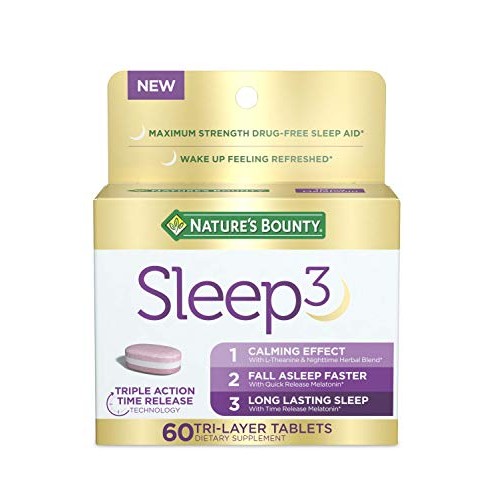 Melatonin by Nature's Bounty, Sleep3 Maximum Strength 100% Drug Free Sleep Ai...