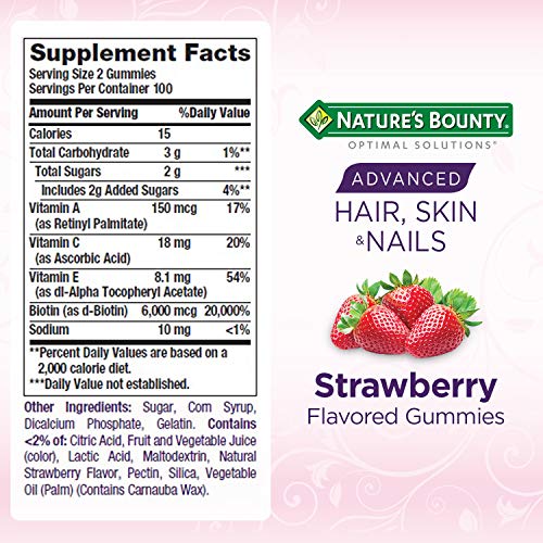 Nature's Bounty Optimal Solutions Advanced Hair, Skin & Nails Gummies, Strawb...