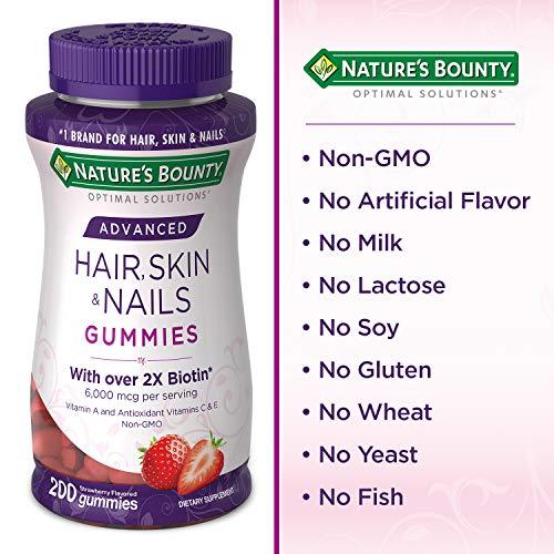 Nature's Bounty Optimal Solutions Advanced Hair, Skin & Nails Gummies, Strawb...