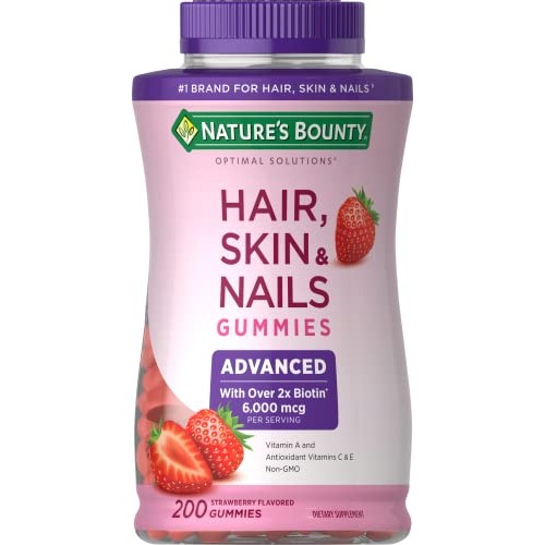 Nature's Bounty Optimal Solutions Advanced Hair, Skin & Nails Gummies, Strawb...