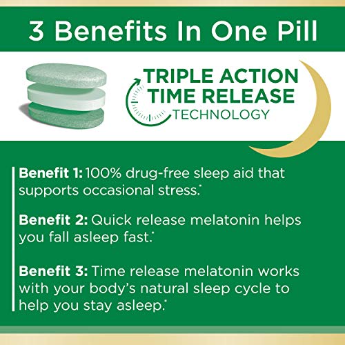 Stress Support Melatonin by Nature's Bounty, Sleep3 Maximum Strength 100% Dru...
