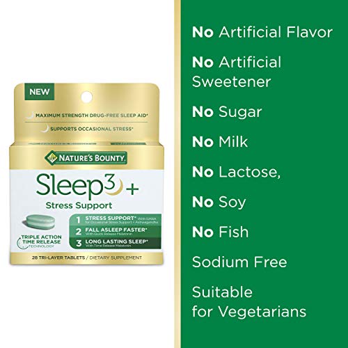Stress Support Melatonin by Nature's Bounty, Sleep3 Maximum Strength 100% Dru...