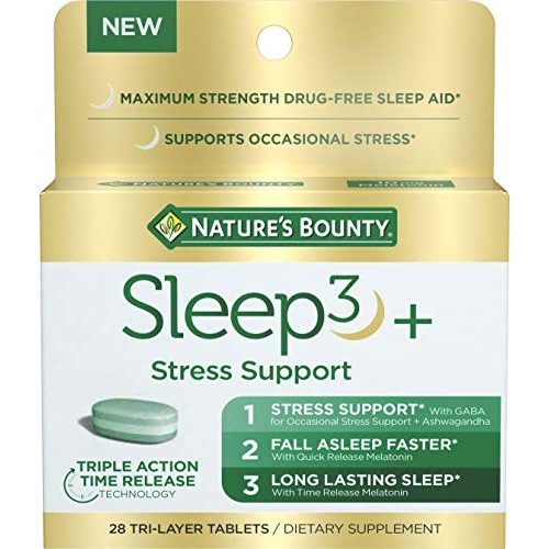 Stress Support Melatonin by Nature's Bounty, Sleep3 Maximum Strength 100% Dru...