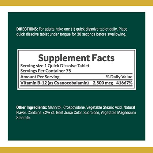 Vitamin B12 by Nature's Bounty, Quick Dissolve Vitamin Supplement, Supports E...