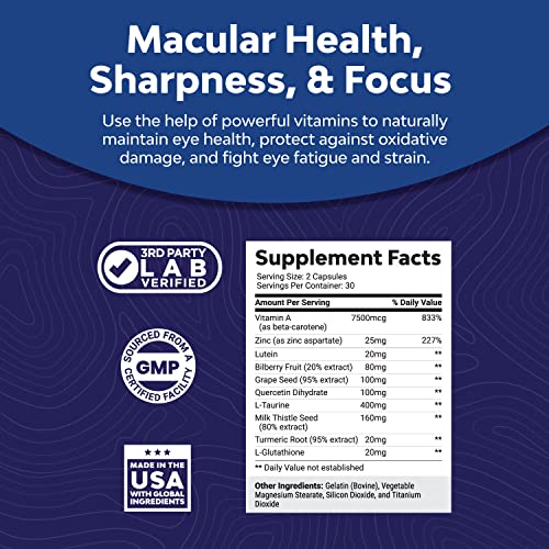 Lutein 20mg Eye Health Supplements - Eye Supplements for Adults with Bilberry...