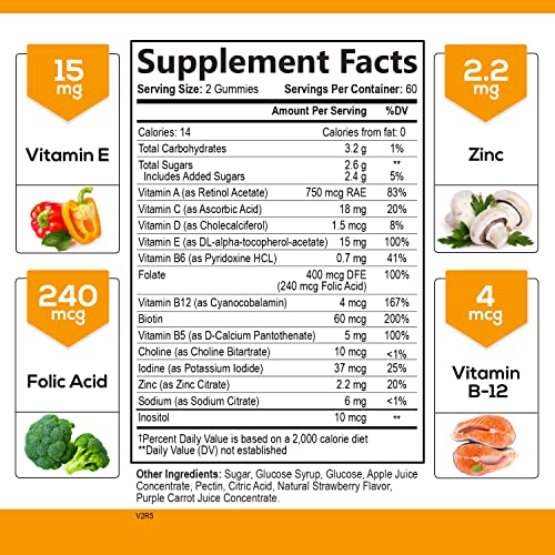Adult Multivitamin Gummies Extra Strength Immune Support with Zinc, Vitamins ...