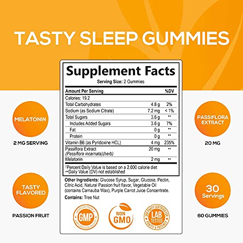 Sleep Support Melatonin Gummies Extra Strength Sleep Gummy with B6 and Passif...
