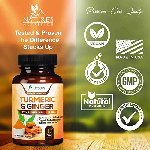 Turmeric Curcumin with BioPerine & Ginger 95% Curcuminoids 1950mg - Black Pep...
