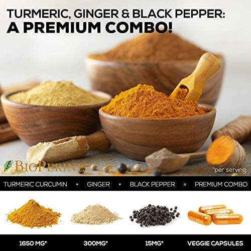 Turmeric Curcumin with BioPerine & Ginger 95% Curcuminoids 1950mg - Black Pep...