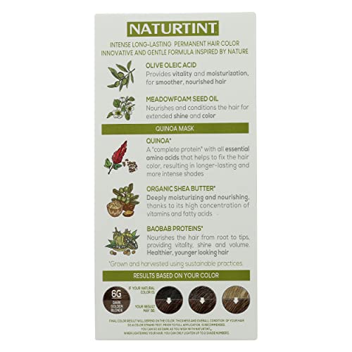 Naturtint Permanent Hair Color 6G Dark Golden Blonde (Pack of 1), Ammonia Fre...