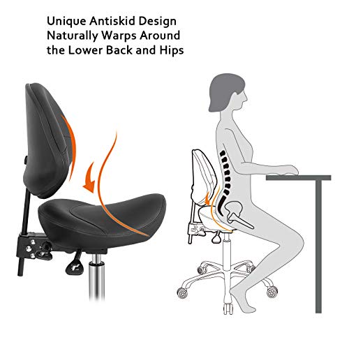 Saddle Stool Chair with Back Support, Heavy-Duty(350LBS), Hydraulic Rolling S...