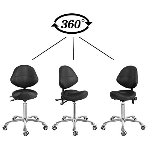Saddle Stool Chair with Back Support, Heavy-Duty(350LBS), Hydraulic Rolling S...