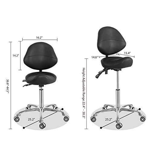 Saddle Stool Chair with Back Support, Heavy-Duty(350LBS), Hydraulic Rolling S...