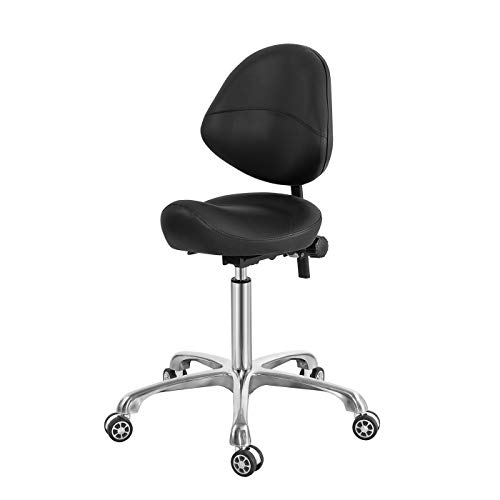 Saddle Stool Chair with Back Support, Heavy-Duty(350LBS), Hydraulic Rolling S...