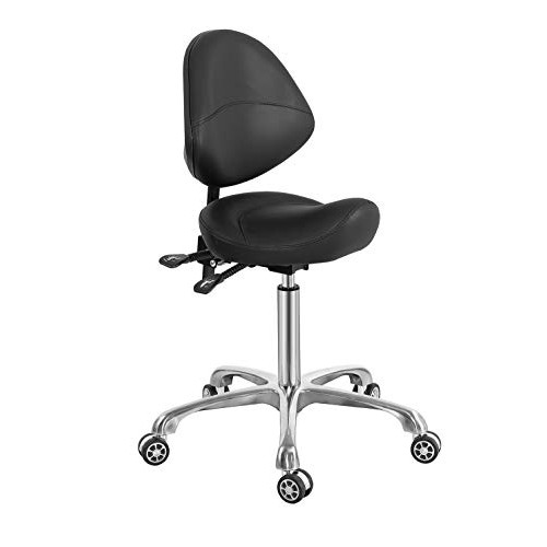 Saddle Stool Chair with Back Support, Heavy-Duty(350LBS), Hydraulic Rolling S...