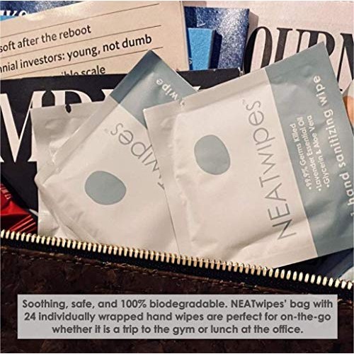 NEATwipes Hand Sanitizing Wipes, Lavender Essential Oil | Disposable, Biodegr...