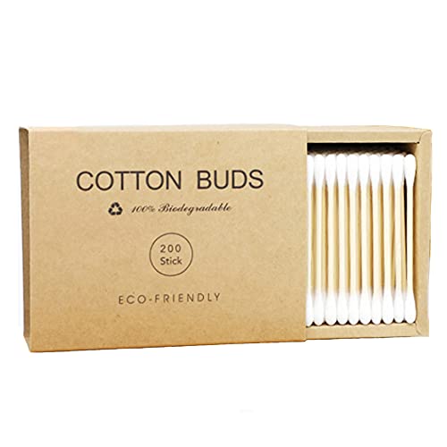 NEAWO 200 Count Cotton Swabs, Biodegradable Natural Bamboo Cotton Swabs for B...