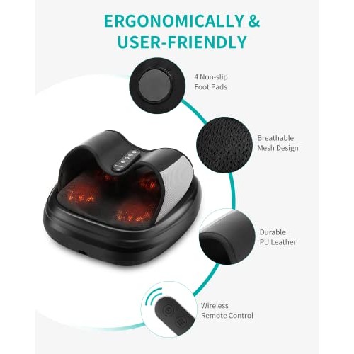 Nekteck Foot Massager Machine with Heat and Remote, Shiatsu Foot Massager wit...