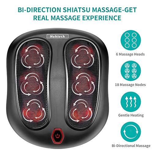 Nekteck Foot Massager with Heat, Shiatsu Heated Electric Kneading Foot Massag...