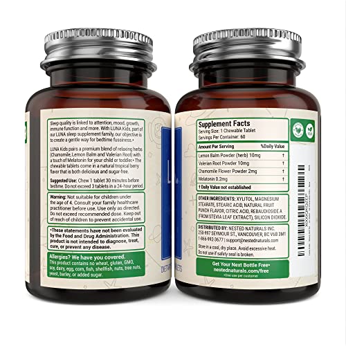Luna Kids Sleep Supplement - For Children & Melatonin Sensitive Adults, Natur...