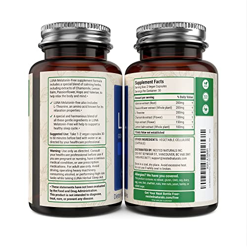 Luna Melatonin-Free Bedtime Supplement for Adults | Herbal Nighttime Sleeping...