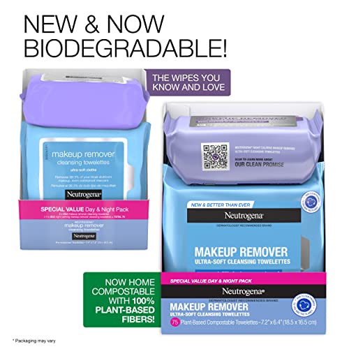 Neutrogena Day & Night Wipes with Makeup Remover Face Cleansing Towelettes & ...
