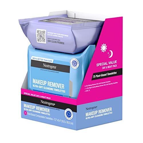 Neutrogena Day & Night Wipes with Makeup Remover Face Cleansing Towelettes & ...