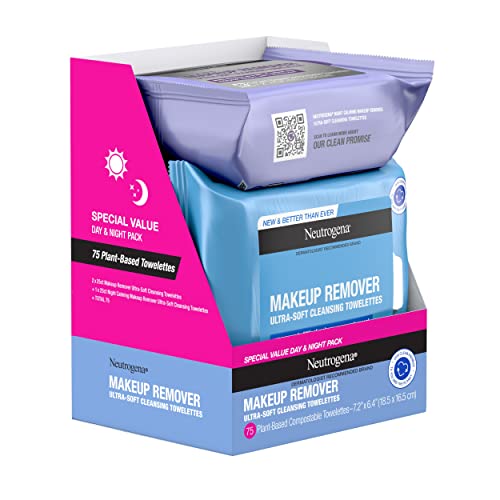 Neutrogena Day & Night Wipes with Makeup Remover Face Cleansing Towelettes & ...