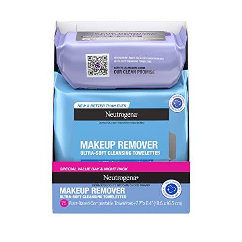 Neutrogena Day & Night Wipes with Makeup Remover Face Cleansing Towelettes & ...