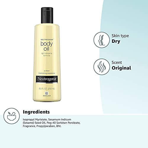 Neutrogena Lightweight Body Oil for Dry Skin, Sheer Moisturizer in Light Sesa...