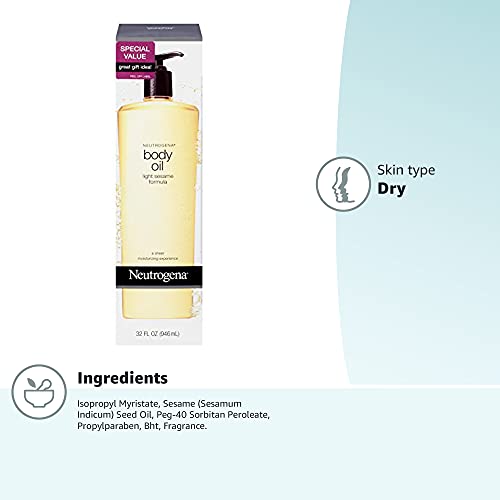 Neutrogena Lightweight Body Oil for Dry Skin, Sheer Moisturizer in Light Sesa...