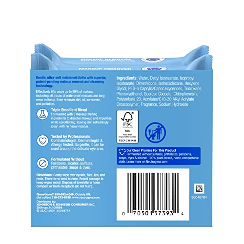 Neutrogena Makeup Remover Cleansing Face Wipes, Daily Cleansing Facial Towele...