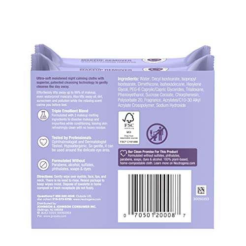Neutrogena Makeup Remover Night Calming Cleansing Towelettes, Disposable Nigh...