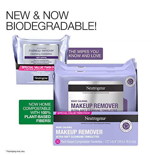 Neutrogena Makeup Remover Night Calming Cleansing Towelettes, Disposable Nigh...