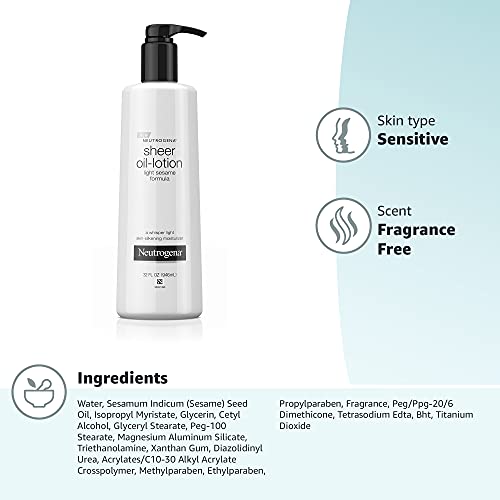 Neutrogena Moisturizing Sheer Body Oil-Lotion, Lightweight & Fast-Absorbing S...