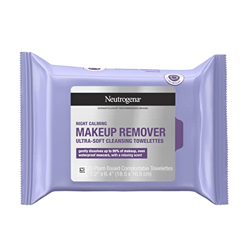 Neutrogena Night Calming Cleansing Makeup Remover Face Wipes, Nighttime Facia...
