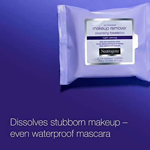 Neutrogena Night Calming Cleansing Makeup Remover Face Wipes, Nighttime Facia...
