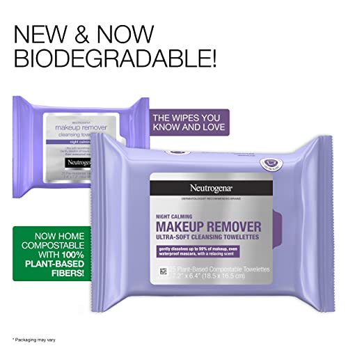 Neutrogena Night Calming Cleansing Makeup Remover Face Wipes, Nighttime Facia...