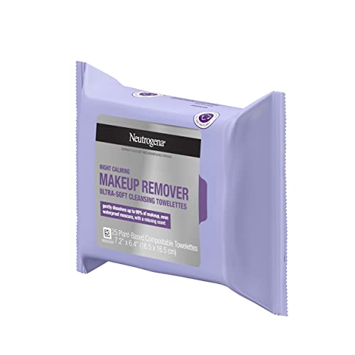 Neutrogena Night Calming Cleansing Makeup Remover Face Wipes, Nighttime Facia...