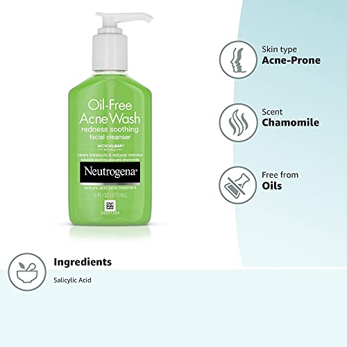 Neutrogena Oil-Free Acne and Redness Facial Cleanser, Soothing Face Wash with...