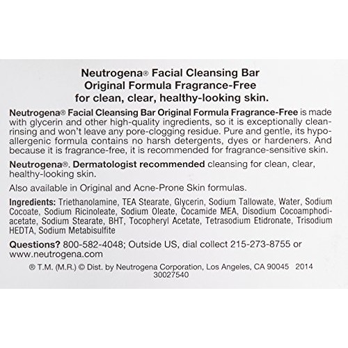 Neutrogena Original Fragrance-Free Facial Cleansing Bar with Glycerin, Pure &...