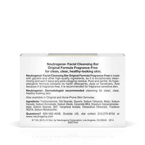 Neutrogena Original Fragrance-Free Facial Cleansing Bar with Glycerin, Pure &...