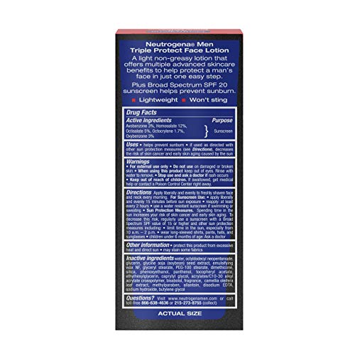 Neutrogena Triple Protect Men's Daily Face Lotion with Broad Spectrum SPF 20 ...