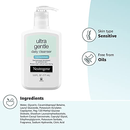 Neutrogena Ultra Gentle Daily Face Wash for Sensitive Skin, Oil-Free, Soap-Fr...